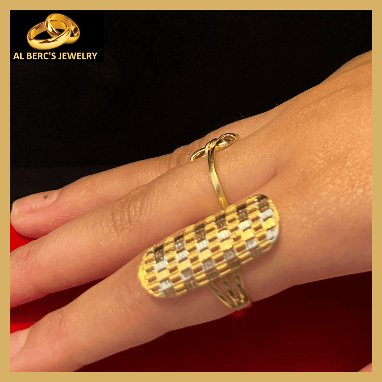 showing an 18K Gold Ring for Women worn on finger