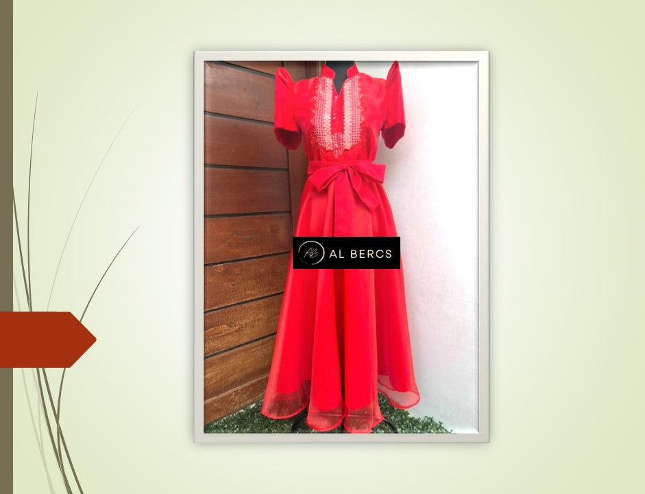 Pinya Organza - Filipiniana Red Dress with Embroidery
