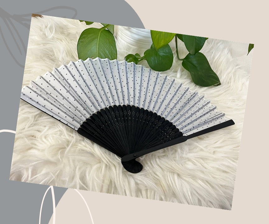 Folding Fan - Wooden  Black & White