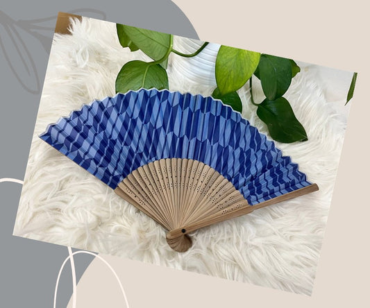 Folding Fan - Wooden  Blue