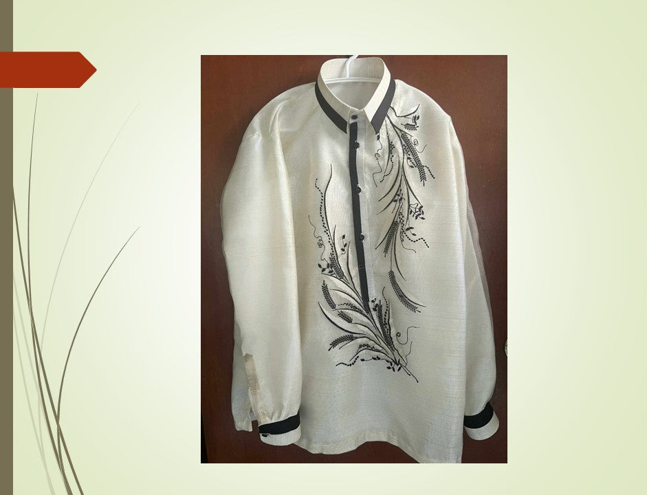 Pinya Organza - Beige with Black Embroidery Barong