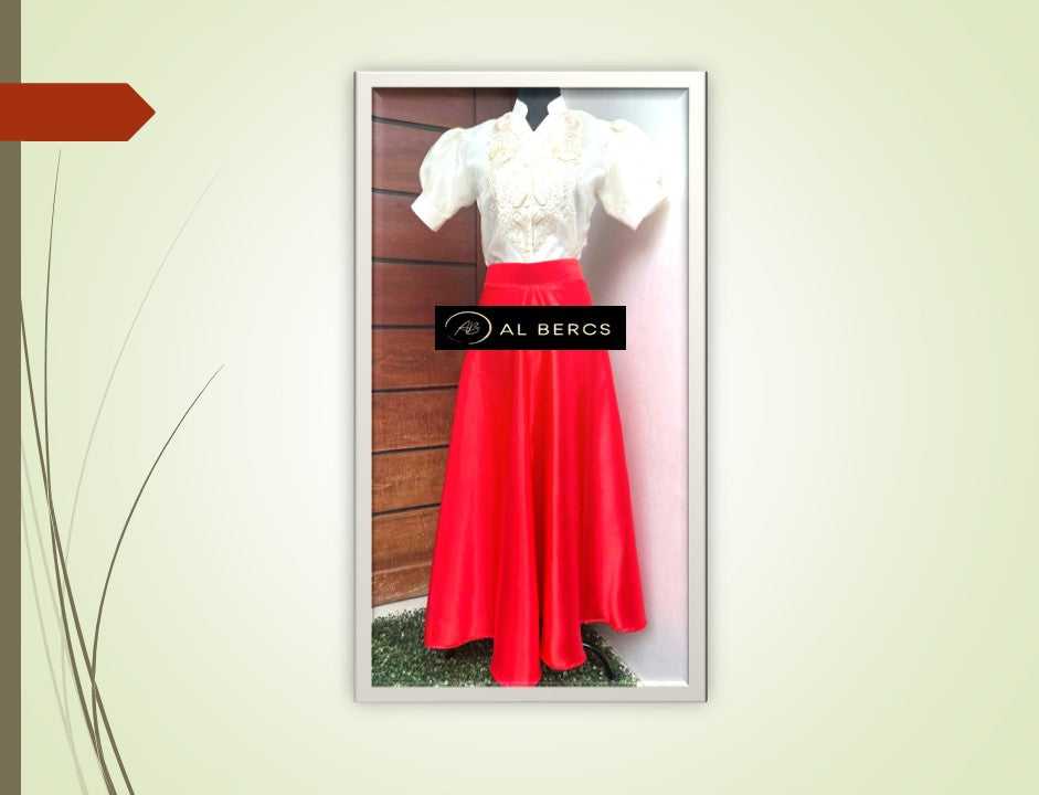 Pinya Organza - Filipiniana Blouse with Red Skirt
